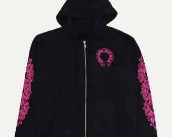 New Horseshoe Floral Cross Unisex Black Zip Up Hoodie