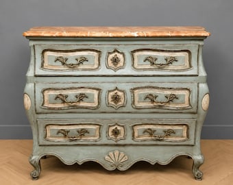 Louis XV style bombé commode, painted, marble top, late 19th century