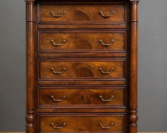 Semainier / chiffonnier en noyer massif, époque Napoléon III – XIXe siècle