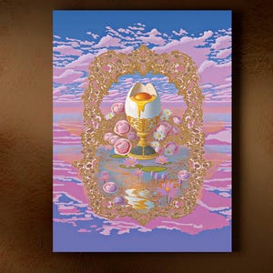 Pop Surrealist Canvas Wall Art: Egg Yolk Breakfast in Eden