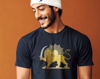 Shir Khorshid Iran Cotton T Shirt Lion Sun Persian Heritage Gift For Iranians