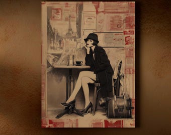 Sepia Toned Vintage Paris Wall Art Canvas Print 1920s Parisian Cafe Poster