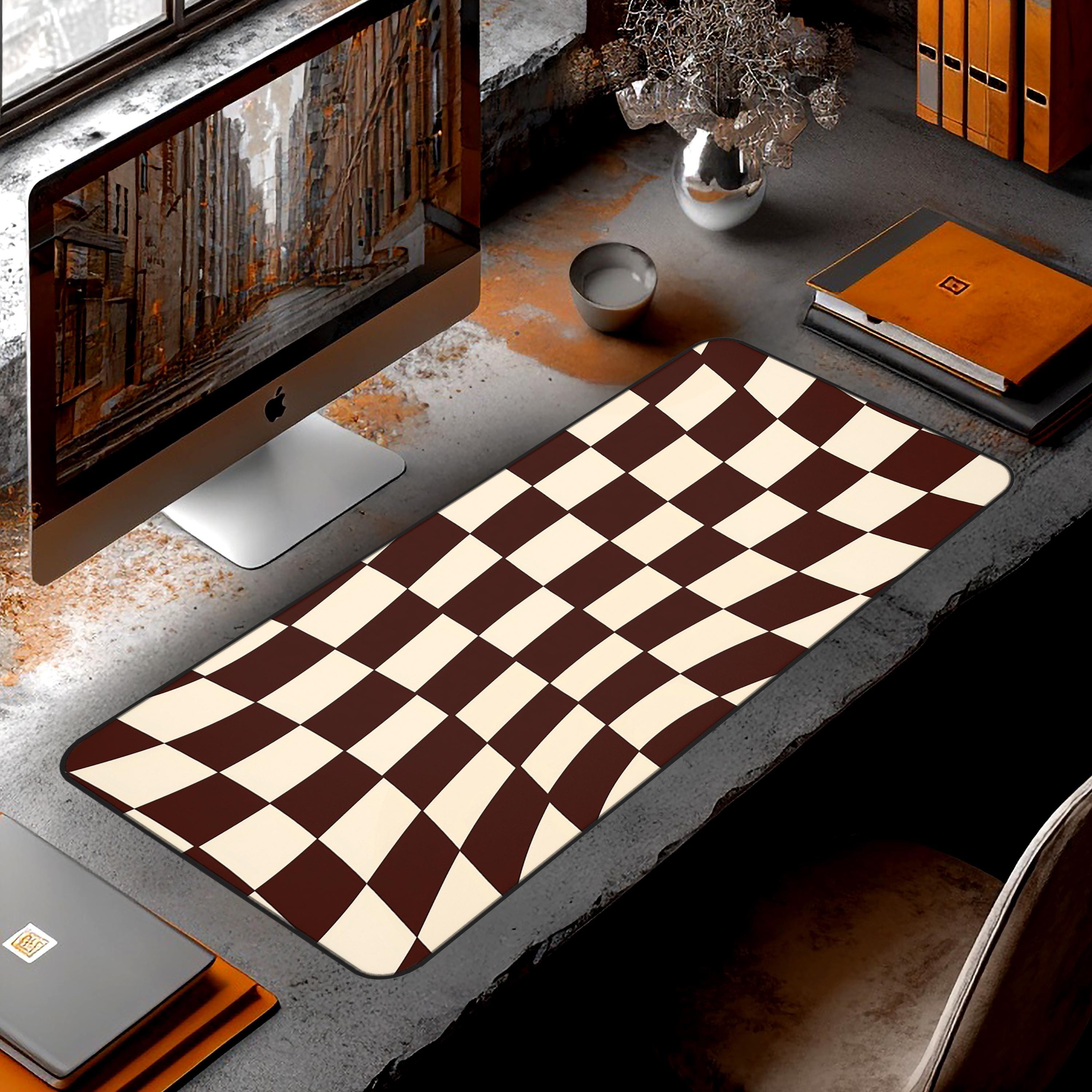 Home Computer Desk Mat Retro Wave Brown Checkered Office Desktop ...