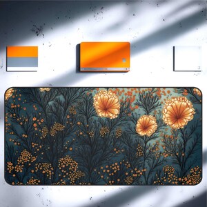 Floral Mousepad Desk Mat | Dark Botanical Pattern Design, Nocturne Flora