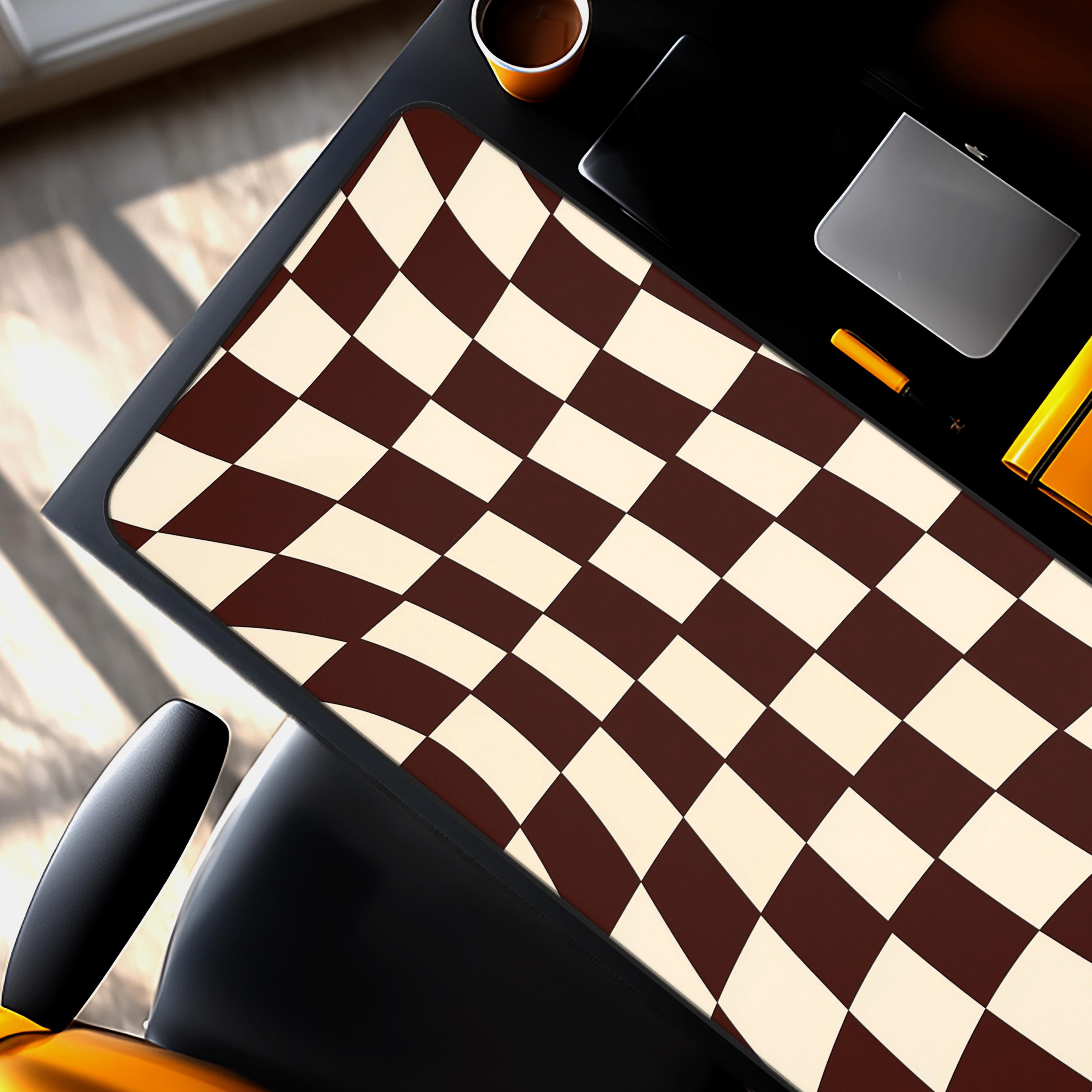 Home Computer Desk Mat Retro Wave Brown Checkered Office Desktop ...