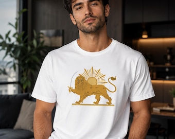 Camiseta de algodón Shir Khorshid de Irán con diseño de león y sol, regalo de herencia persa para iraníes.