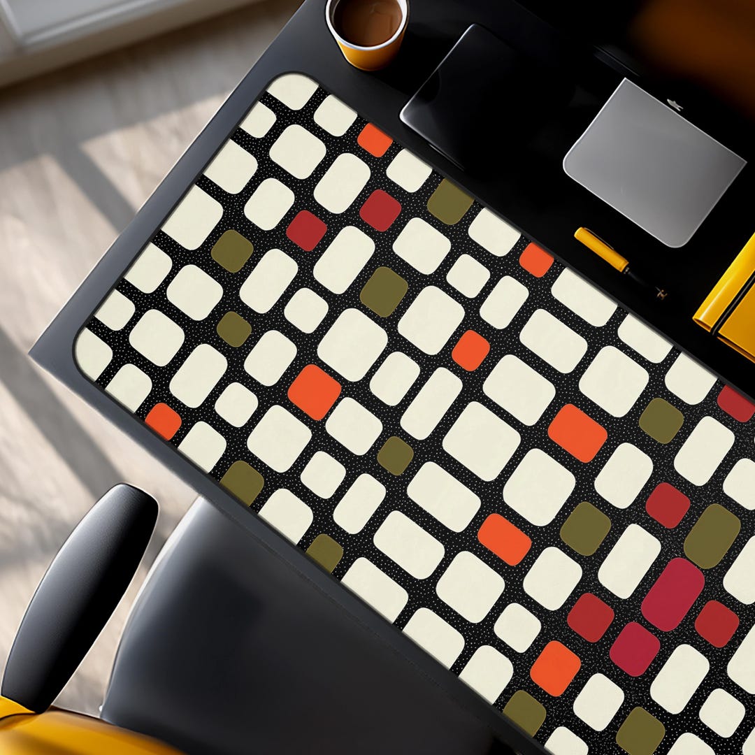 Mid Century Desk Mat Retro Tile Pattern Modern Workspace XL Mouse Pad ...