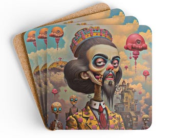 Psychedelic Surrealism Coaster Set: Grotesque Pop Art Drink Coasters