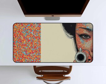 Anime Mouse Pad: Japanese Manga Desk Mat with Red Floral Design