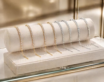 3mm Rhinestone Crystal Anklet – Gold Plated Beach Jewelry Chain