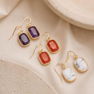 Aretes Gema - Aretes Rectangulares Simples, Exquisita Joyería Regalo para Ella