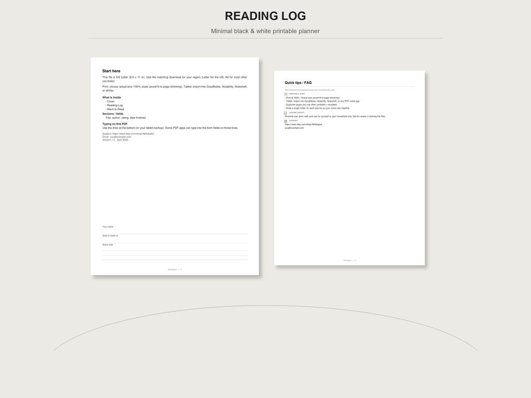 Fillable Reading Log Printable A4 US Letter Instant Download Book ...