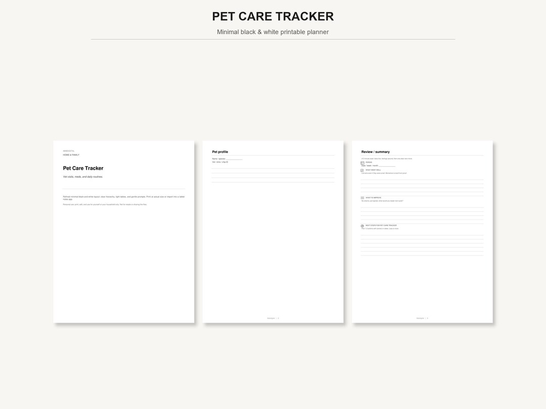 Fillable Pet Care Tracker Printable for Daily Routine Vet Visits and ...