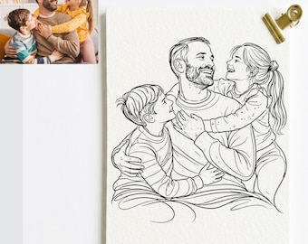 Custom Family Line Portrait From Photo: Personalized Fathers Day Gift, Hand Drawn, Personalized Family Gift, Father and Daughter Gift