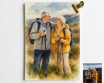 Cadeau stel aangepaste handgetekende aquarel portret van foto, cadeau stel, huwelijkscadeau, verlovingscadeau, jubileumcadeau, familiecadeau