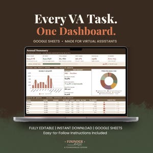 Virtual Assistant Business Tracker Google Sheets | VA Client CRM Income 2026 — Business OS | Instant Download