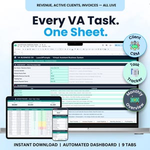 Virtual Assistant Tracker Google Sheets | VA Client CRM Income 2026 — Business OS | Instant Download