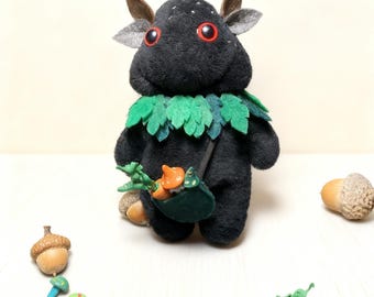 Handmade Forest Guardian Art Doll, Mossy Plush Spirit, 5.5 Inch Collectible Dweller.