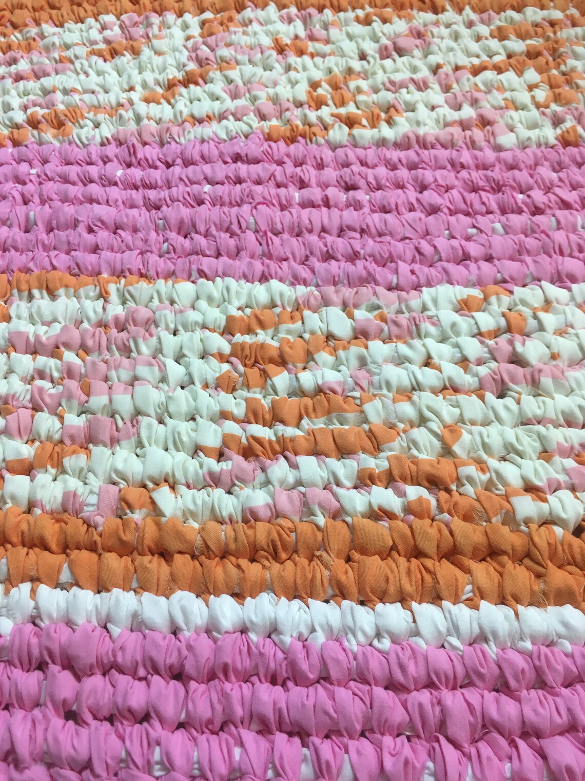 Oval Rag Rug Handmade Upcycled Pink Orange White Rag Etsy