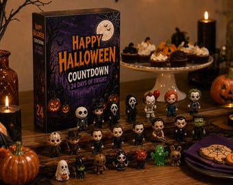 Halloween Mystery Box Adventskalender, 24 mini-verzamelfiguurtjes, spook, heks en pompoen, kinderverrassingsspeelgoed voor de feestdagen
