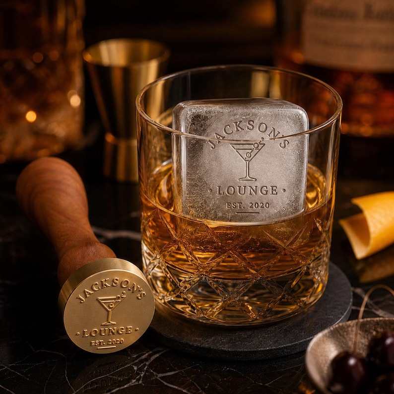 Stamp Rocks Glass Design Personalized Brass Ice Stamp, Custom Monogram Cocktail Stamp, Whiskey ...
