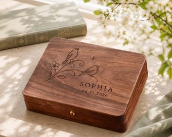 Personalized Wooden Keepsake Box, Custom Engraved Memory Box, Handmade Wood Storage Box for Wedding Anniversary Gift