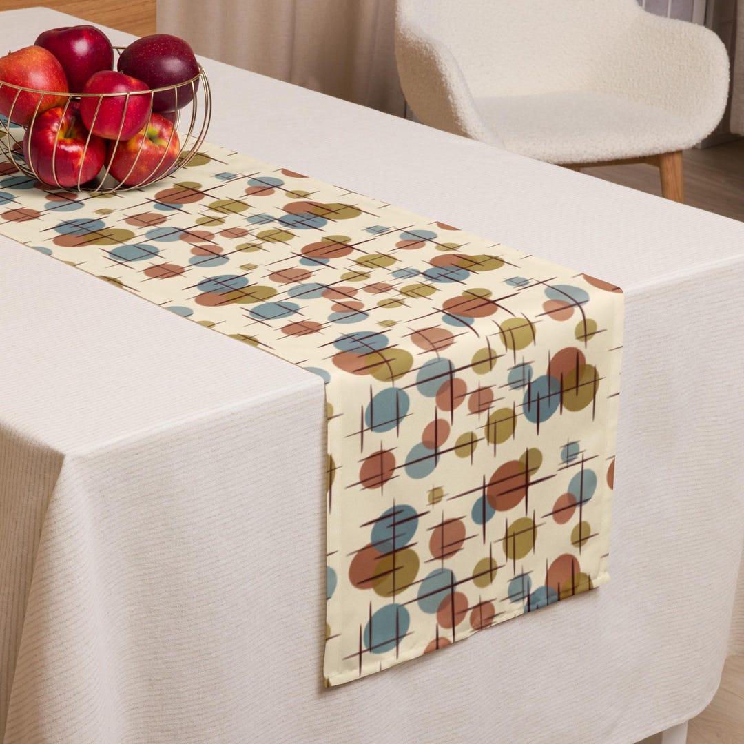 Mid Century Modern Table Runner – Retro Dot & Dash Atomic Print – MCM ...