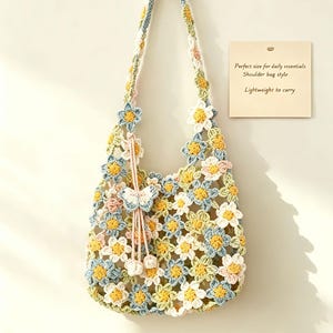 Crochet Flower Bag Pattern, Boho Summer Tote Tutorial, Crochet Pastel Flower Shoulder Bag Pattern – Floral Tote Bag PDF