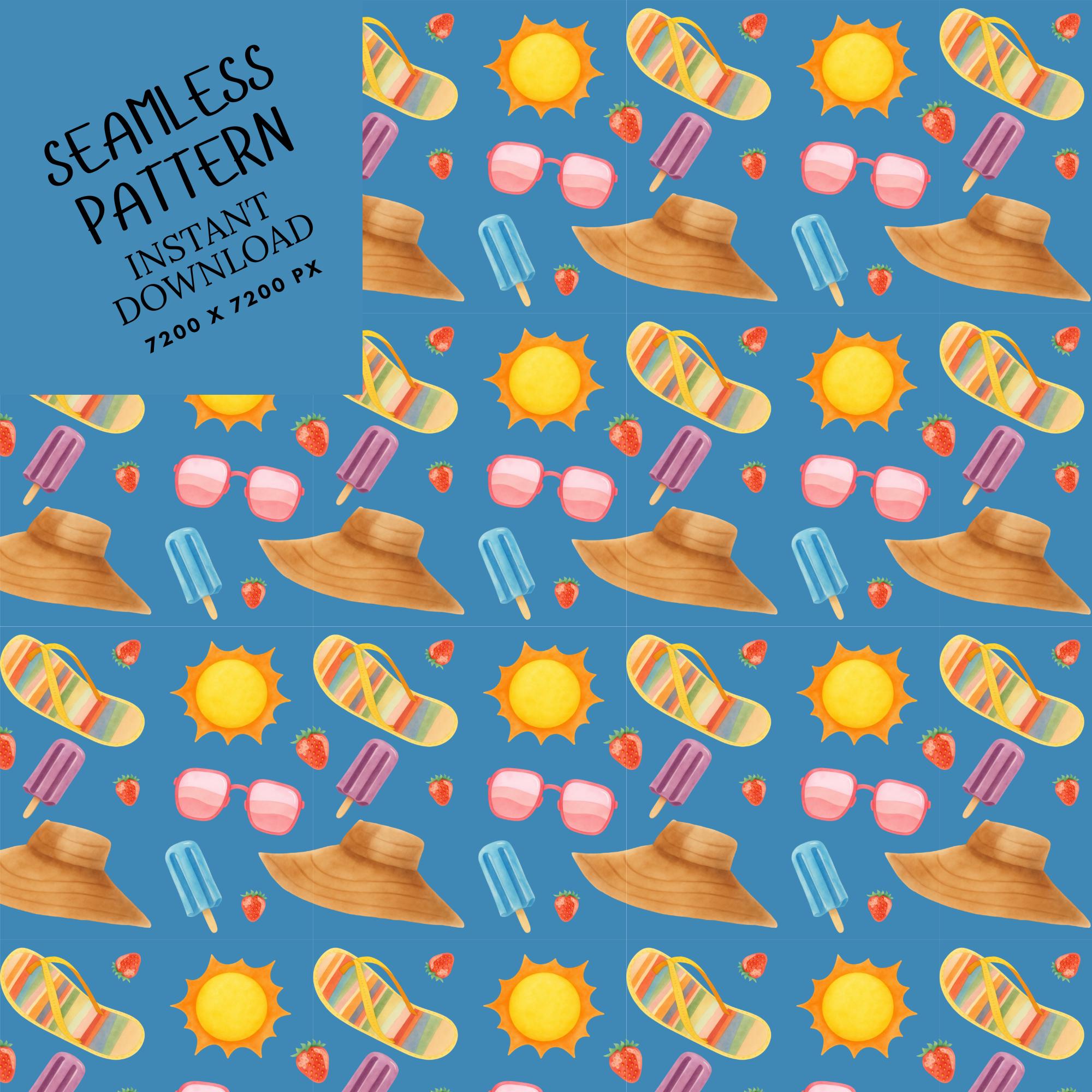 Summer Seamless Pattern | Beach Digital Paper | Sunglasses Straw Hat ...