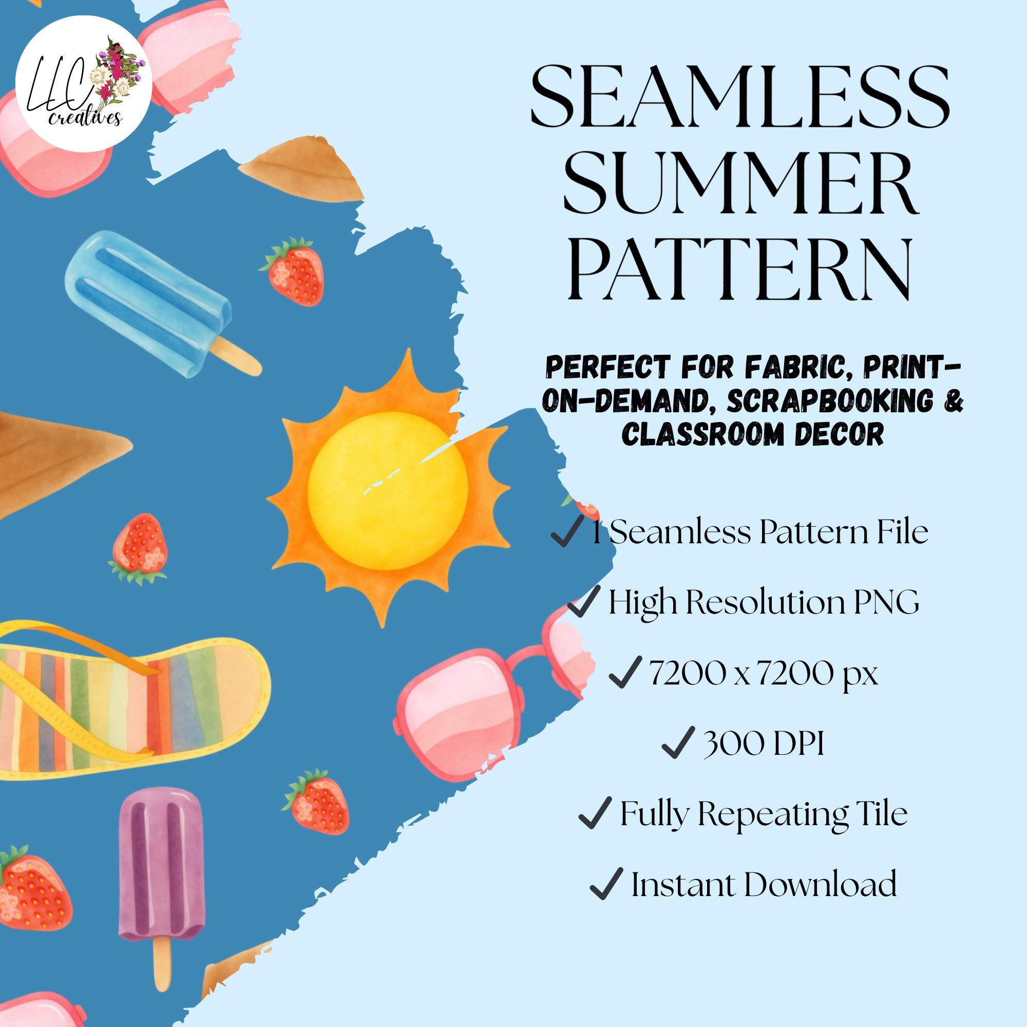 Summer Seamless Pattern | Beach Digital Paper | Sunglasses Straw Hat ...