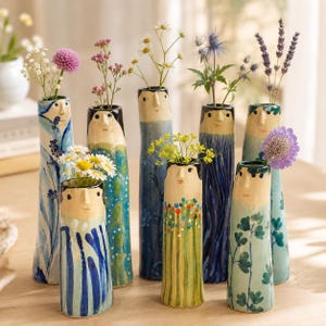 Whimsical Face Ceramic Vase Artistic Handpainted Bud Flower Pot Quirky Housewarming Gift for Friend Mother Day Decor Abstract Human Planter