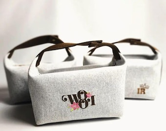 Custom Embroidered Canvas Pouch, Personalized Name Zipper Bag, Cotton Essentials Holder