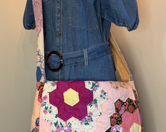 Vintage Quilt Messenger Diaper Bag and Diaper Wipe Pouch