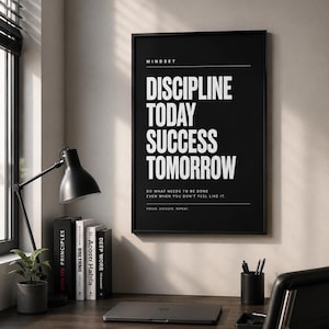 Disciplin idag framgång imorgon poster | Motiverande väggkonst | Minimalistisk kontorsinredning | Gymcitattryck | Svartvitt inspirerande
