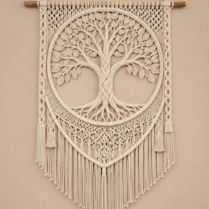 Tree of Life Crochet Wall Hanging Pattern, Macrame Inspired Boho Farmhouse Wall Decor, Large Textured Tapestry PDF