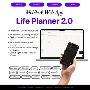All-in-One Digital Life Planner PWA | 15 Modules | Budget Habits Goals Tasks Journal No Subscription