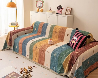 Chenille Sofa Cover Throw, Boho Couch Cover Blanket, Non Slip Furniture Protector, Pet Friendly Sofa Slipcover, All Season Throw