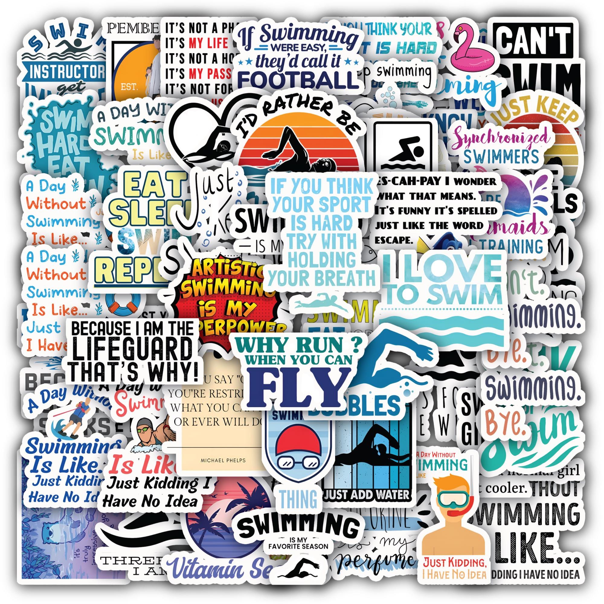Simming Stickers Swimming Stickers Sheet , Waterproof Vinyl Laptop Decals40 Designs (4 ...