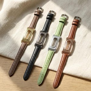 Fitbit Air Leather Replacement Strap, Premium Soft Leather Watch Band With Decorative Metal Frame, Adjustable Wristband
