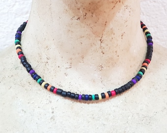 Pride necklace men women and queers with 5 mm wooden beads, 45 cm / Boho Ethno Beach, Island Beachwear, OBX Fashion, CSD Festival LGBT, BG2908