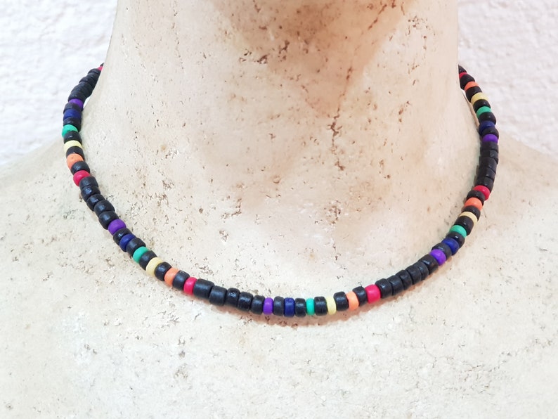 Pride necklace men women and queers with 5 mm wooden beads, 45 cm / Boho Ethno Beach, Island Beachwear, OBX Fashion, CSD Festival LGBT, BG2908 image 1
