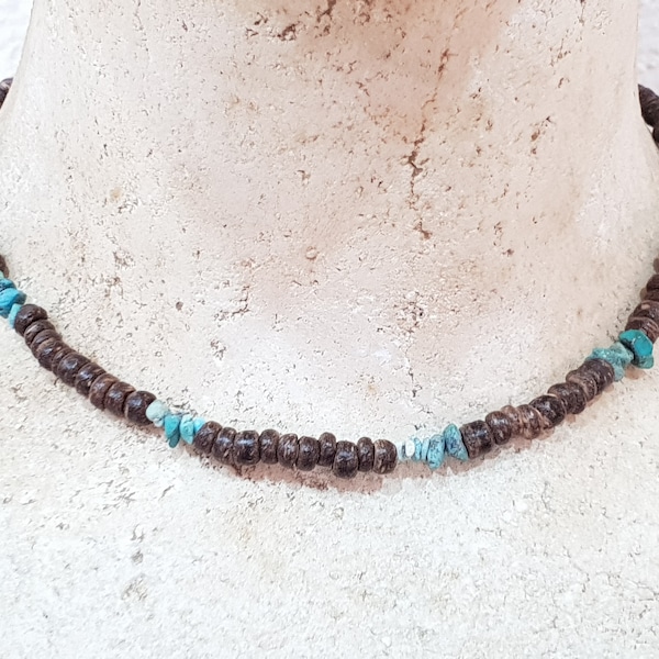 Surfer jewelry men Tibetan turquoise and coconut beads, high-quality necklace for men in surfer OBX style, beach turquoise wooden necklace 3087