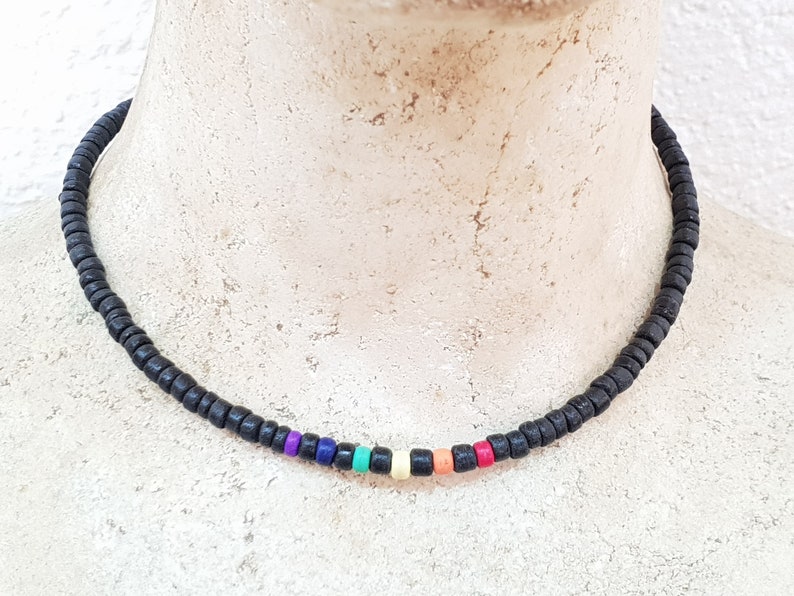 Pride necklace men women and queers with 5 mm wooden beads, 45 cm / Boho Ethno Beach, Island Beachwear, OBX Fashion, CSD Festival LGBT, BG2957 image 1