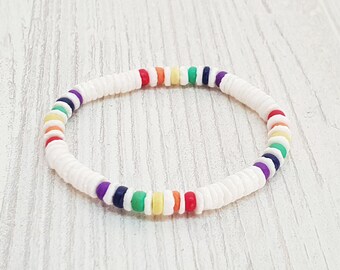 Surfer Beach Bracelet 5 mm, Pride Collection, Boho Island Beachwear, OBX Fashion, Surfer Jewelry, Friendship Bracelet Puka Shell, LGBT/ BG2896