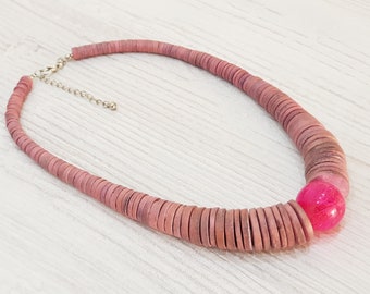 Necklace 50cm / 25-4mm / BG-1499 / wood chunky necklace, statement necklace, big funky statement jewelry, big multi color necklace
