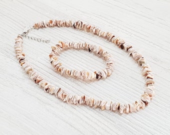 Shell necklace + bracelet in a set, surfer jewelry with puka shells 42-45 cm adjustable beach necklace / puka shell jewelry SALE