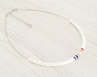 Pride Collection necklace with 5 mm shells and wooden beads, length approx. 45 cm / Surfer Beach, Boho Island Beachwear, OBX Fashion, LGBT, BG2894