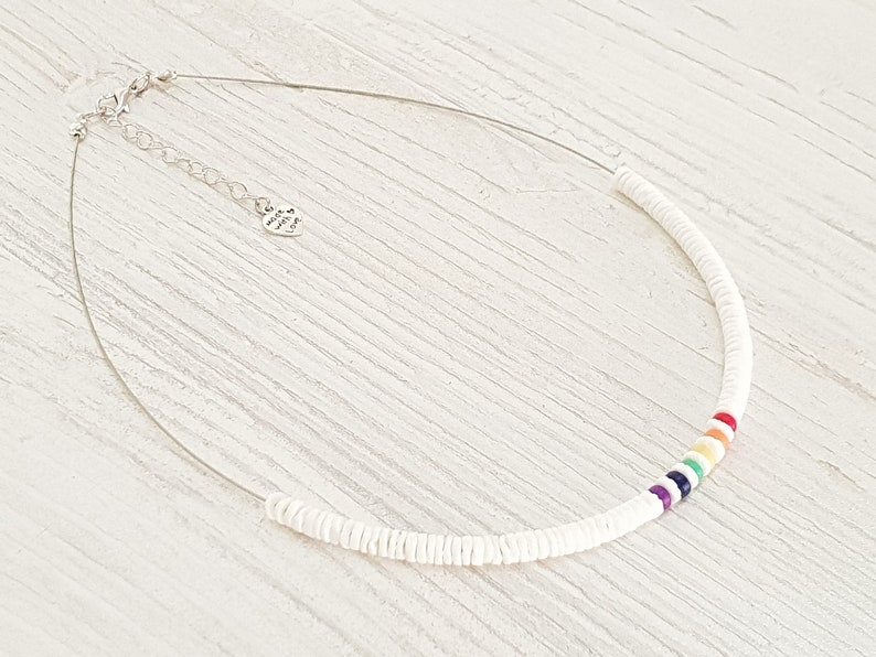 Pride Collection necklace with 5 mm shells and wooden beads, length approx. 45 cm / Surfer Beach, Boho Island Beachwear, OBX Fashion, LGBT, BG2894 image 1