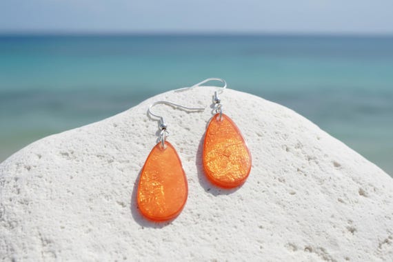 Capiz Muschel Ohrhänger 16x32mm, Boho real shell, bunter Sommerschmuck, OBX Surfer-Jewelry Summer Beach Fashion