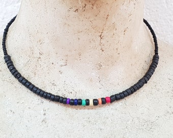 Pride necklace men women and queers with 5 mm wooden beads, 45 cm / Boho Ethno Beach, Island Beachwear, OBX Fashion, CSD Festival LGBT, BG2959